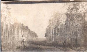 Velox RPPC Real Photo Postcard Farmer Holding Child Dirt Road Forest ~1910 S111