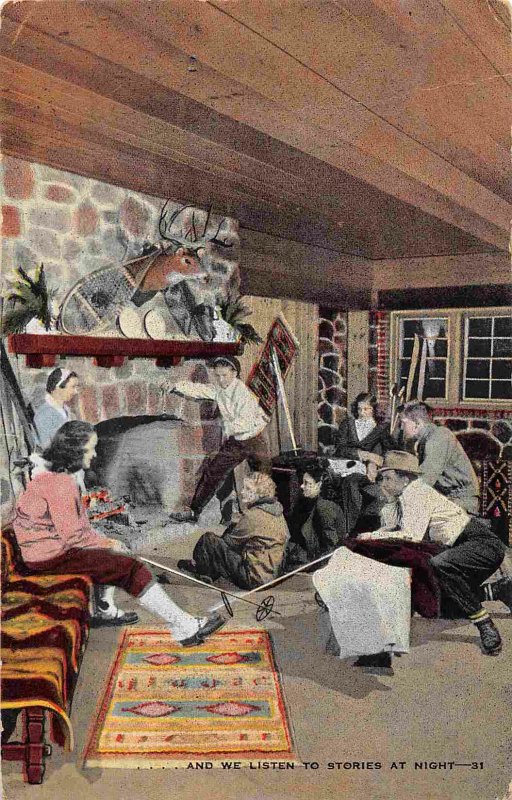 Stories at Night Camp Fire Winter Sports Capital Wausau Wisconsin linen postcard