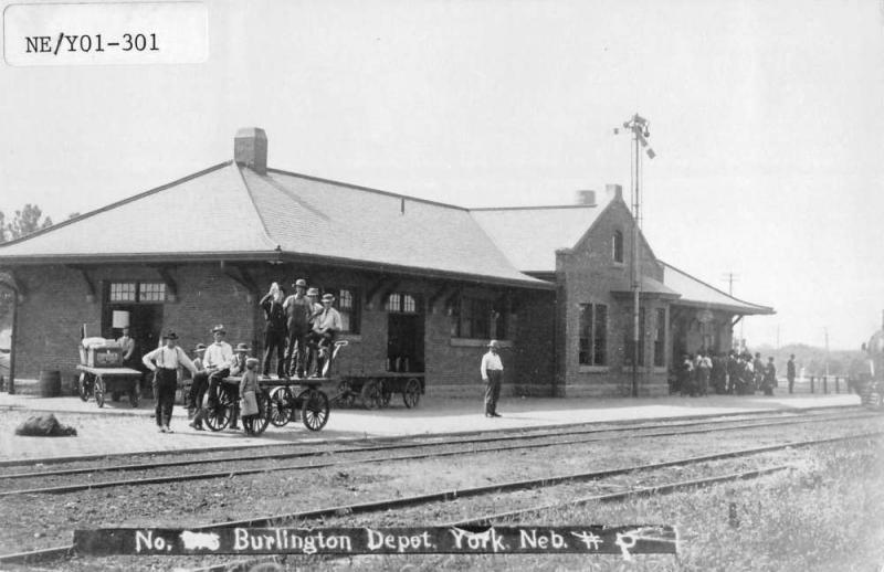 York Nebraska Burlington Depot Real Photo Vintage Postcard K100932