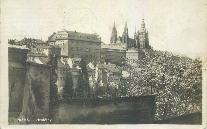 Postcard Czech Republic Prague old town hill