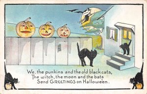 Greetings On Hallowe'en Witch, Black Cats & Jack-o-Lanterns, Minor Corner Creasi