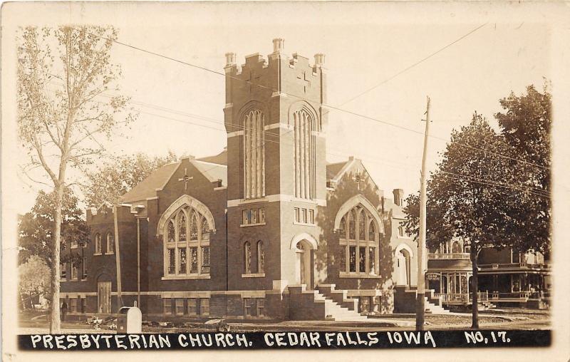 Cedar Falls Iowa~Presbyterian Church~Interurban Cars Stop Here~1913 RPPC