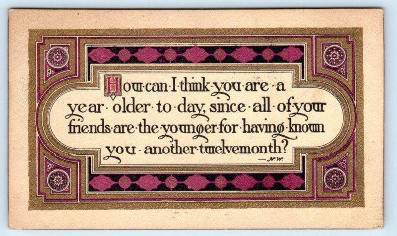 ARTS & CRAFTS ~ Beautiful Gold Border BIRTHDAY VERSE 1910 - A.M. DAVIS Postcard