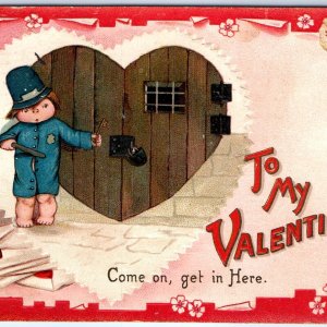 c1910s To My Valentine Love Jail Police Get In Here Raphael Tuck Postcard A184