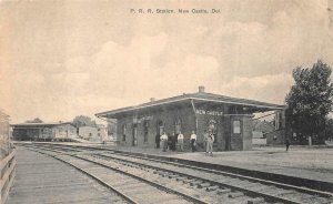 P. R.R.. RAILROAD STATION TRAIN DEPOT NEW CASTLE DELAWARE POSTCARD (c. 1910)