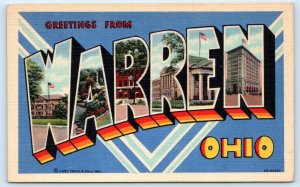 WARREN, OH Ohio ~ Large Letter Linen c1940s Trumbull County Curteich  Postcard