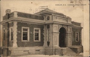 Tuck Berlin New Hampshire NH Carnegie Public Library c1910 Vintage Postcard