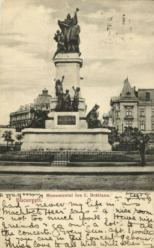 romania, BUCHAREST BUCURESTI, Monumentul Ion C. Brătianu (1909) Postcard