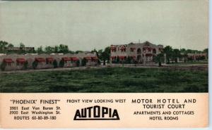 PHOENIX, AZ Arizona    AUTOPIA  MOTOR  HOTEL  c1940s  Roadside   Postcard