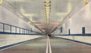 Mobile Alabama Bankhead Tunnel Interior c.1940s Linen Postcard