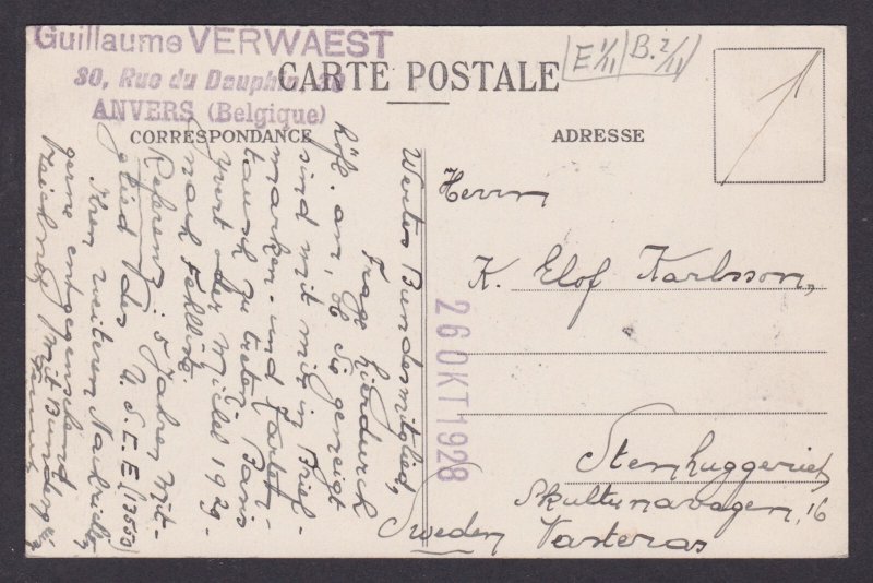 BELGIUM, Postcard, Antwerp City, Monument du Baron D'Hanis