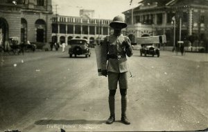 singapore, Trafic Police Office, Cars (1920s) RPPC Postcard