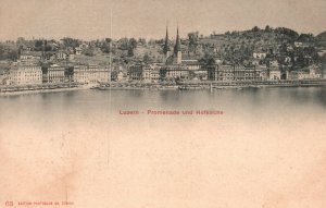 Luzern Switzerland, Promenade und Hofkirche, City View, Vintage Postcard