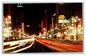 Vintage 1950's Postcard  Main Street Salt Lake City Utah - Old Neon Signs & Cars