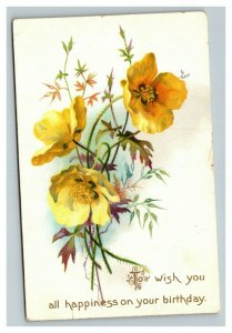 Vintage 1908 Tuck's Birthday Postcard Beautiful Yellow Flowers Birthday Wish