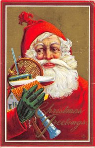 F98/ Santa Claus Christmas Postcard c1910 Tennis Racket Doll House 22