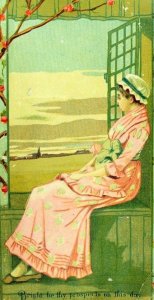 1870's-80's Lovely Lady Sitting on Window Bench Ocean Sea Victorian Card *F