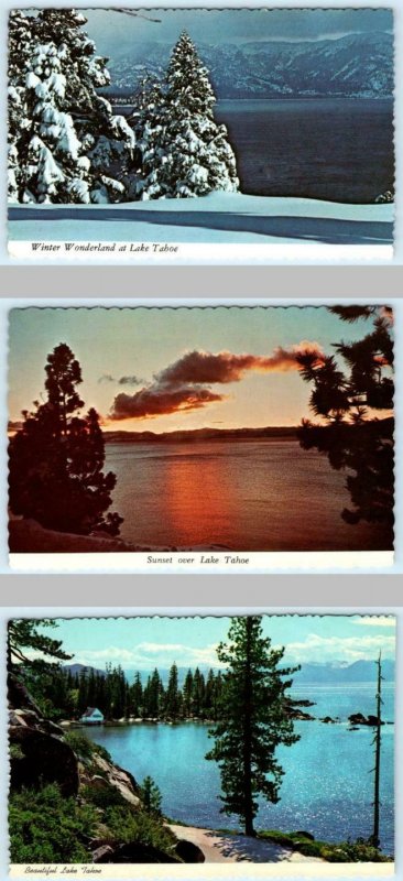 3 - 4x6 Postcards LAKE TAHOE, California CA -NV ~ WINTER, SUNSET Scenes c1970s