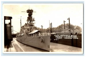 USS MEMPHIS DESTROYER SHIP BOAT PANAMA CANAL REAL PHOTO RPPC POSTCARD (GV2)