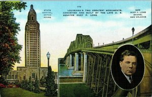 State Capitol and New Huey P Long Bridge Louisiana Postcard