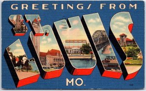 VINTAGE POSTCARD GREETINGS FROM ST. LOUIS MISSOURI LARGE LETTERS MAILED 1947