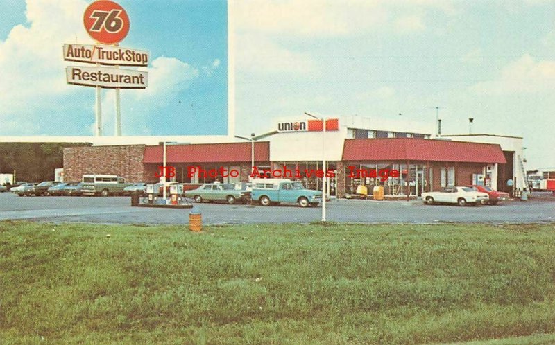 IN, Hamburg, Indiana, Union 76 Truck Stop Gas Station, Restaurant, 70s Cars