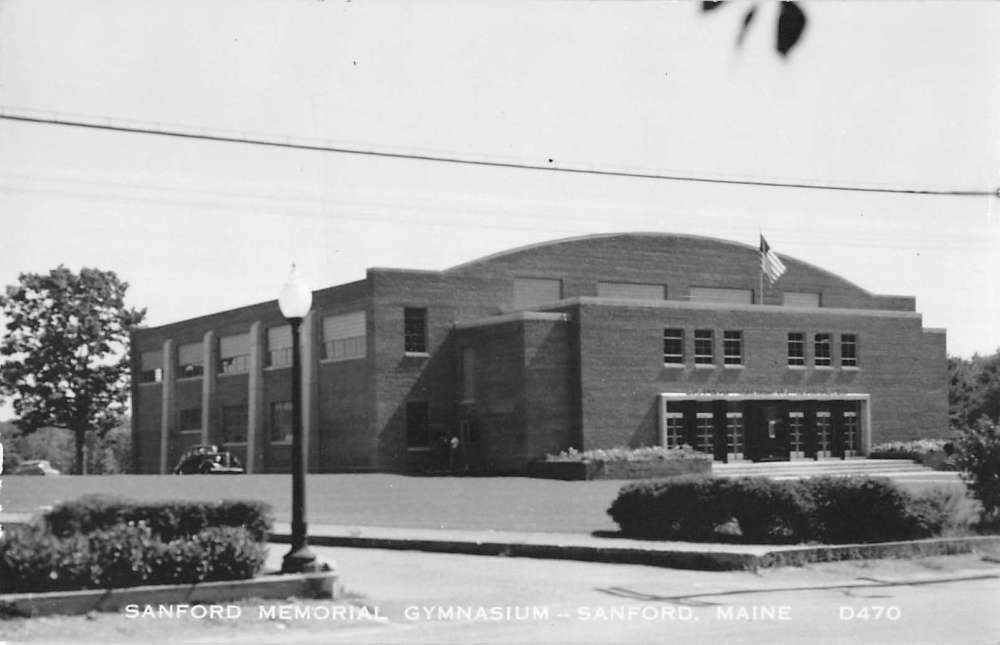 Sanford Maine birds eye view Sanford Memorial Gymnasium real photo pc