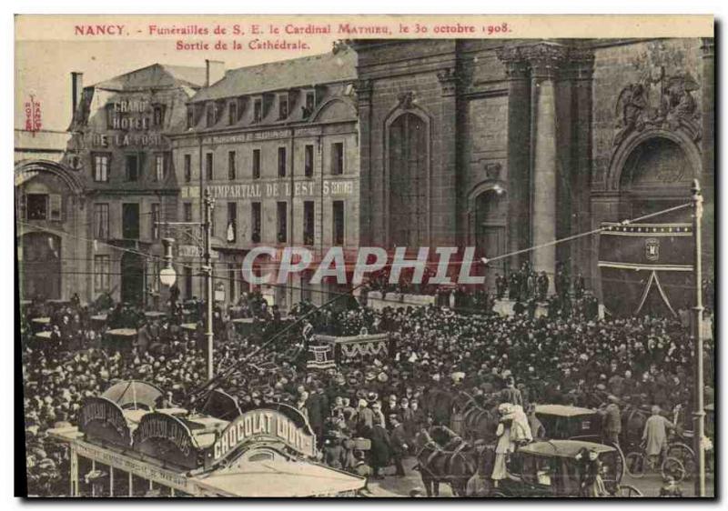 Old Postcard Nancy Funerals SE Cardinal Mathieu out of the cathedral TOP