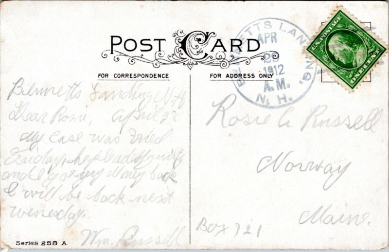 Postcard Birthday - Petunias 4 bar cancel Bennetts Landing NH 1912