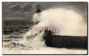 Old Postcard The Lighthouse a storm Day