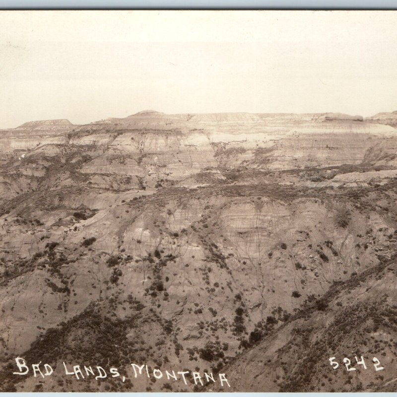 c1930s Badlands, Montana RPPC Real Photo Postcard MT Mont. Birds Eye Scenic A200