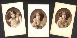 Beauty lady charm portrait female model lot of 3 vintage postcards