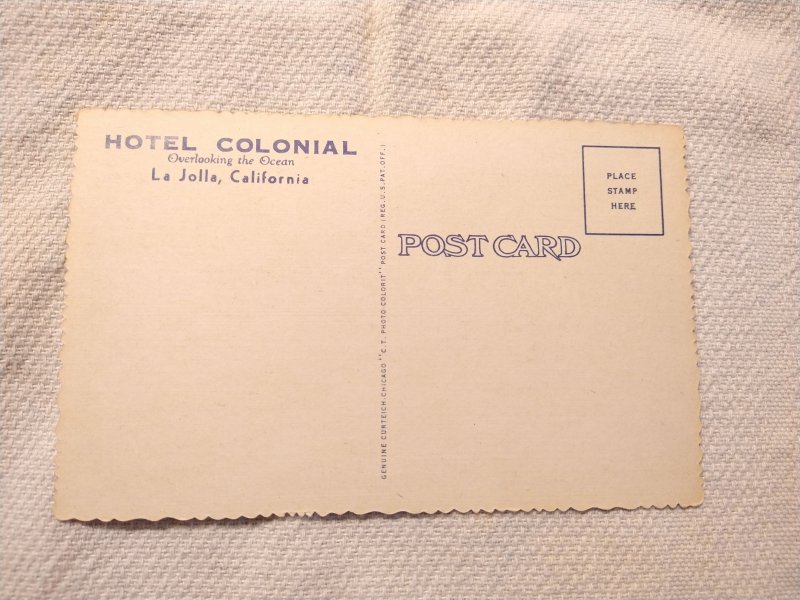 1940s Colonial Hotel, La Jolla California Aerial View Linen Postcard