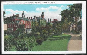 Maine General Hospital and Western Promenade, Portland, Maine, Early Postcard