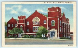 McALESTER, Oklahoma OK ~ FIRST CHRISTIAN CHURCH Pittsburg County c1940s Postcard