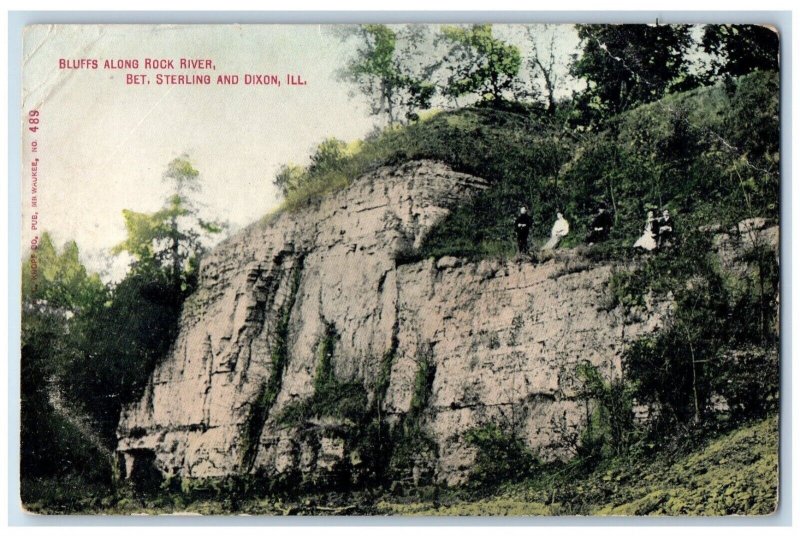 c1910 Bluffs Along Rock River Bet Cliff Trees Sterling Dixon Illinois Postcard 