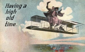 Vintage Postcard Coupes Lovers Romance Having A High Old Time Airship Ride