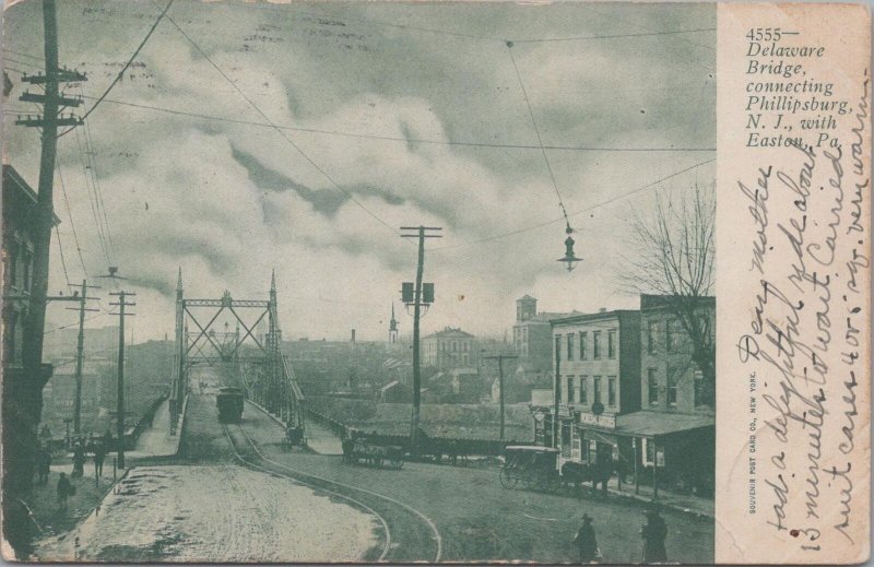 Postcard Delaware Bridge Connecting Phillipsburg NJ with Easton PA