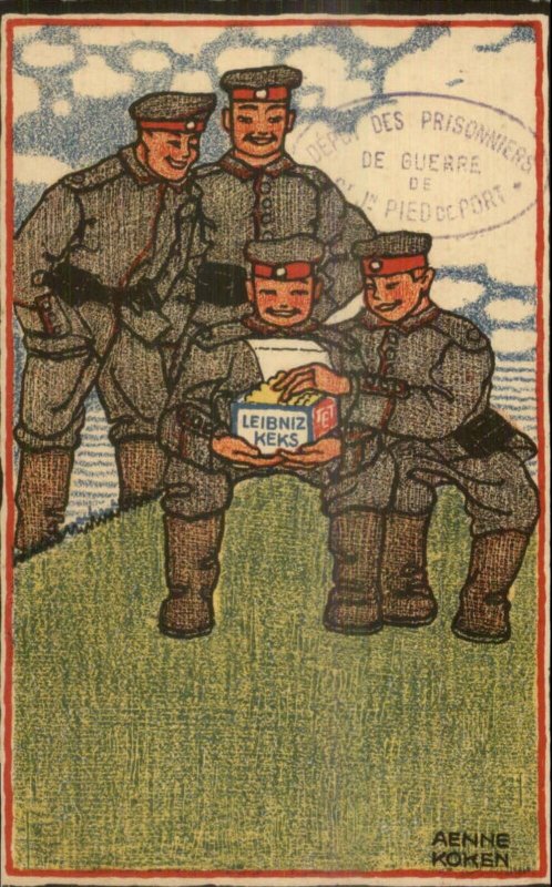 Arts & Crafts German Military Soldiers LEIBNIZ KEKS Aenne Koken Postcard c1915