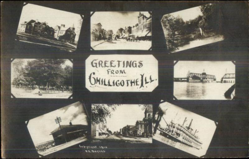 Chillicothe IL Multi-View Including RR Train Depot c1910 Real Photo Postcard