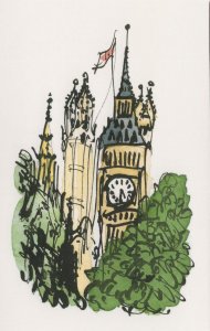 Flag Blowing at Big Ben Clock London Painting Postcard