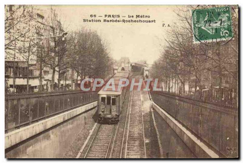 Old Postcard The Train Paris metro station Barbes Rochechouart