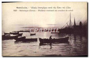 Old Postcard Thessaloniki Fisherman Returning at Sunset Boat