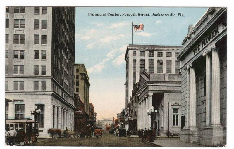 Forsyth Street Financial District Jacksonville Florida 1910c postcard