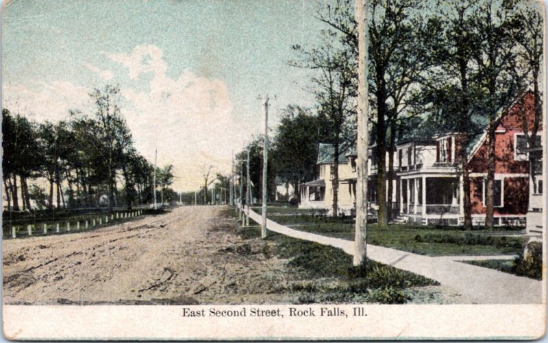 Postcard IL Rock Falls - East Second Street - Sterling Rock Island RPO RMS