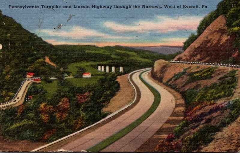 Pennsylvania Turnpike and Lincoln Highway Through The Narrows 5 Miles West Of...