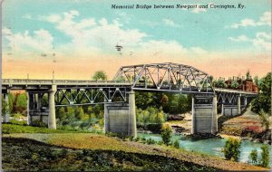 Memorial Bridge BEtween Newport and Covington KY c1953 Vintage Postcard T58