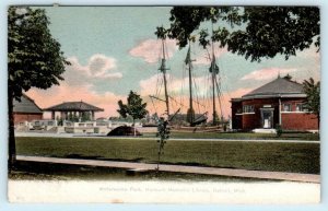 DETROIT, Michigan MI ~ Waterworks Park HURLBURT MEMORIAL LIBRARY 1908  Postcard