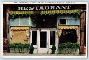 Denver Colorado Postcard Broadway Rotisserie Inn Italian Restaurant 1920 Vintage