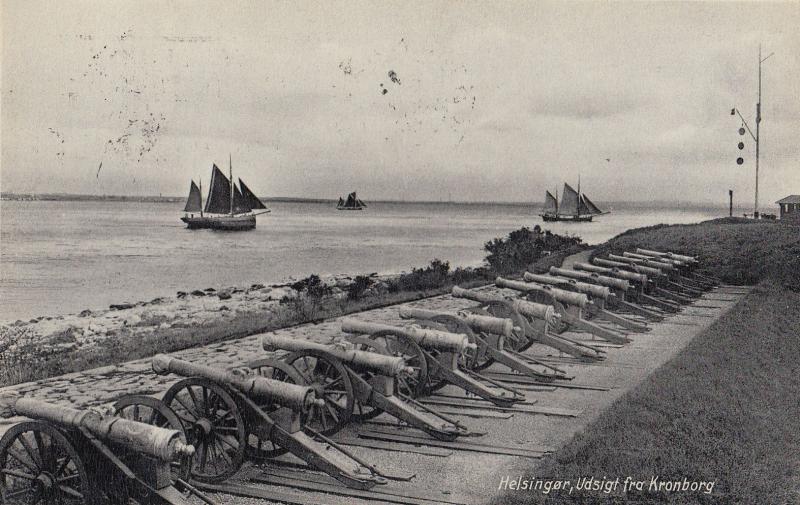 Helsinger Udsigt Fra Kronborg Military Cannon Antique Denmark Postcard